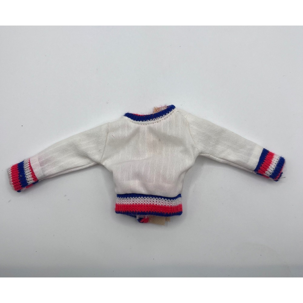 Vintage Ken Doll Barbie White Blue Red Long Sleeve Top W Hook & Loop 1970s EUC